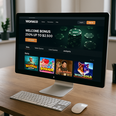 Wonaco Casino - Desktop Platform Design - Dark Mode Interface
